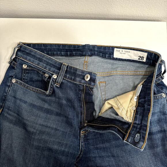 Rag & Bone Dre Low-Rise Slim Boyfriend Jeans Women 28 Blue Raw Hem Stretch USA - Picture 3 of 8